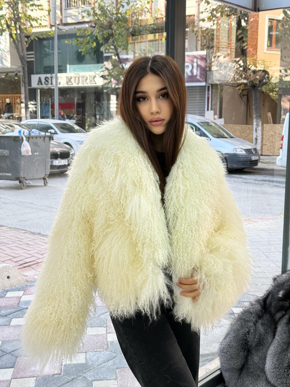 Ivory White Tibetan Fur Coat, Women’s Shaggy Lamb Fur Jacket, Mongolian Lamb Fur Coat, Longhair Lamb Fur Jacket