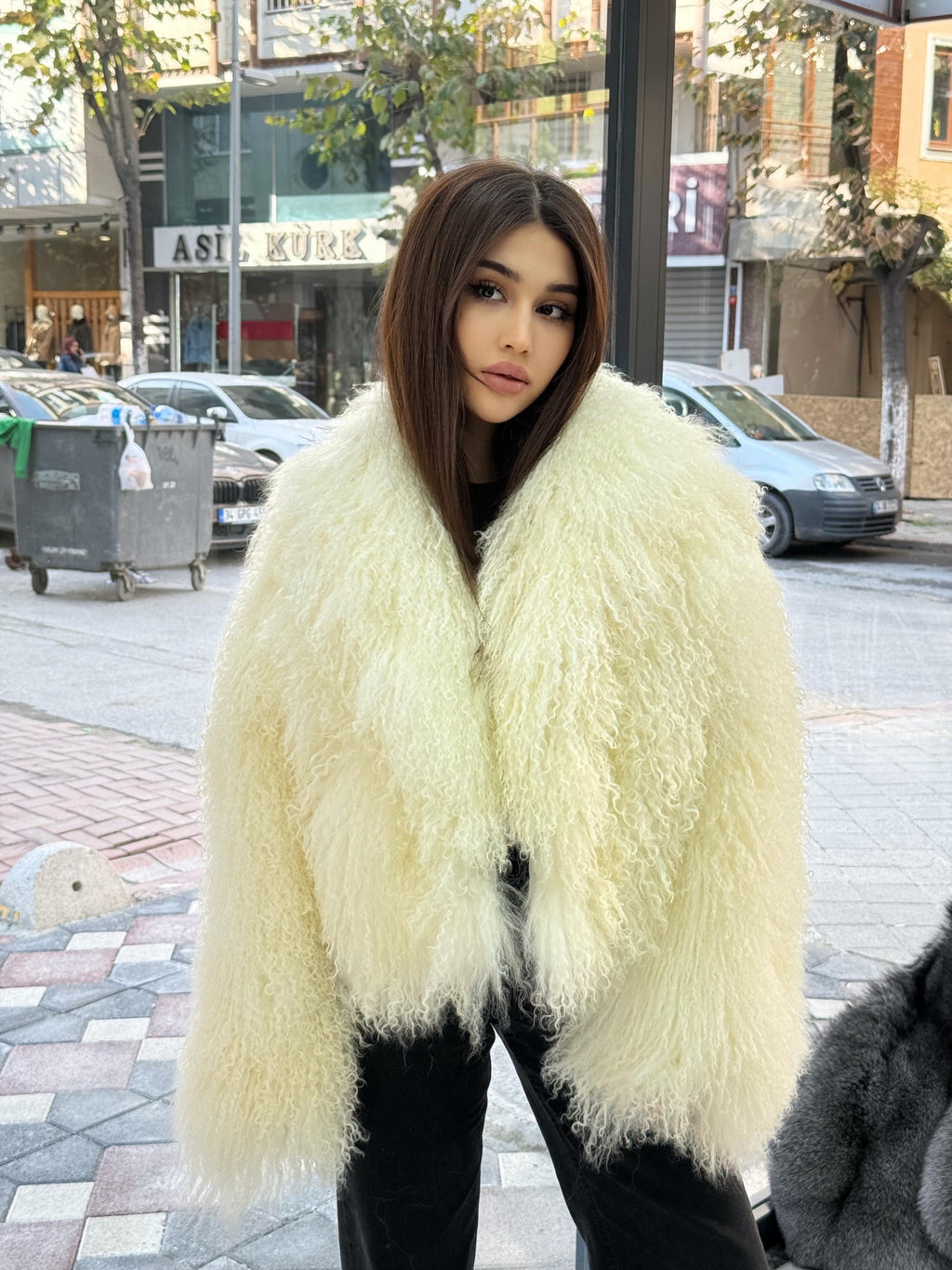 Ivory White Tibetan Fur Coat, Women’s Shaggy Lamb Fur Jacket, Mongolian Lamb Fur Coat, Longhair Lamb Fur Jacket