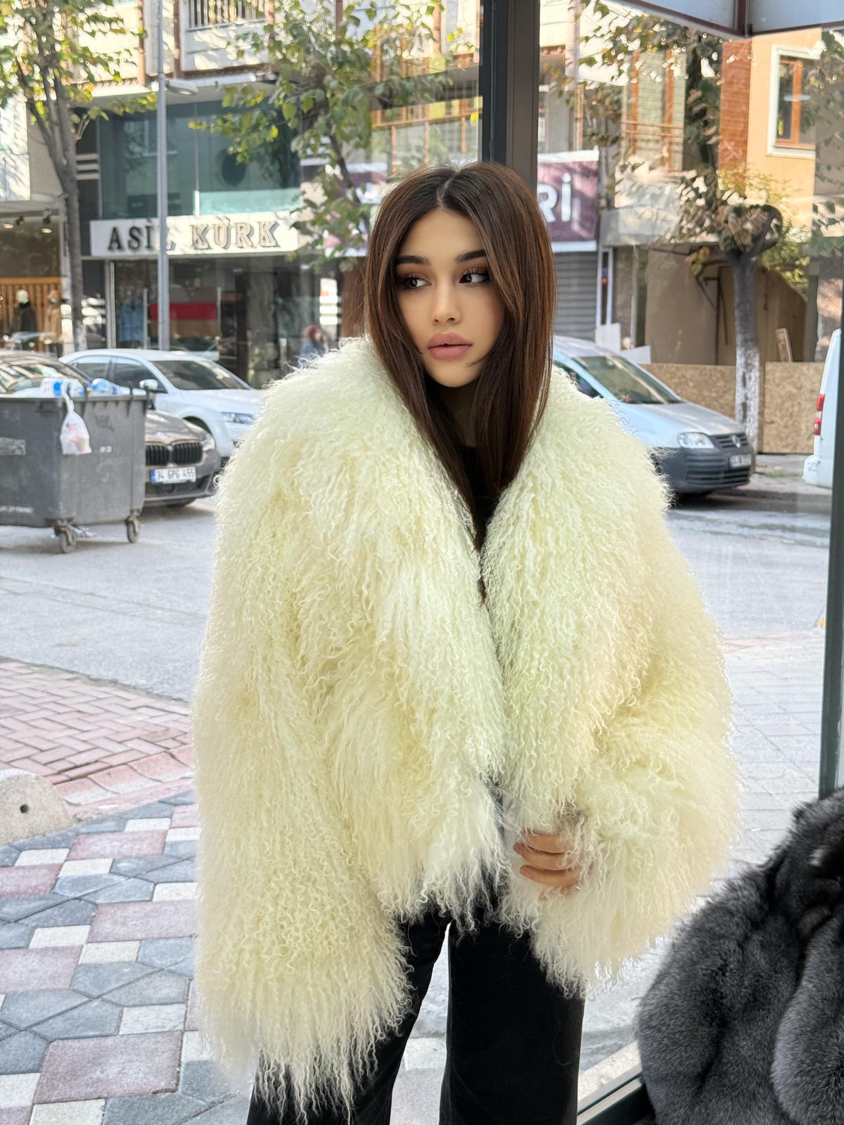 Ivory White Tibetan Fur Coat, Women’s Shaggy Lamb Fur Jacket, Mongolian Lamb Fur Coat, Longhair Lamb Fur Jacket