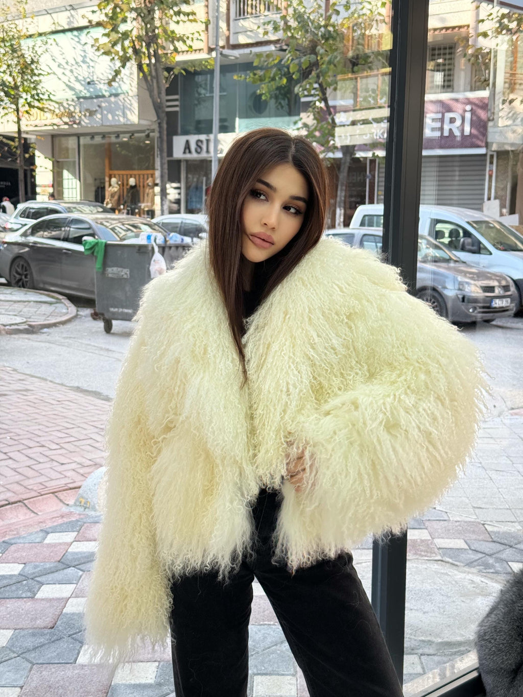 Ivory White Tibetan Fur Coat, Women’s Shaggy Lamb Fur Jacket, Mongolian Lamb Fur Coat, Longhair Lamb Fur Jacket