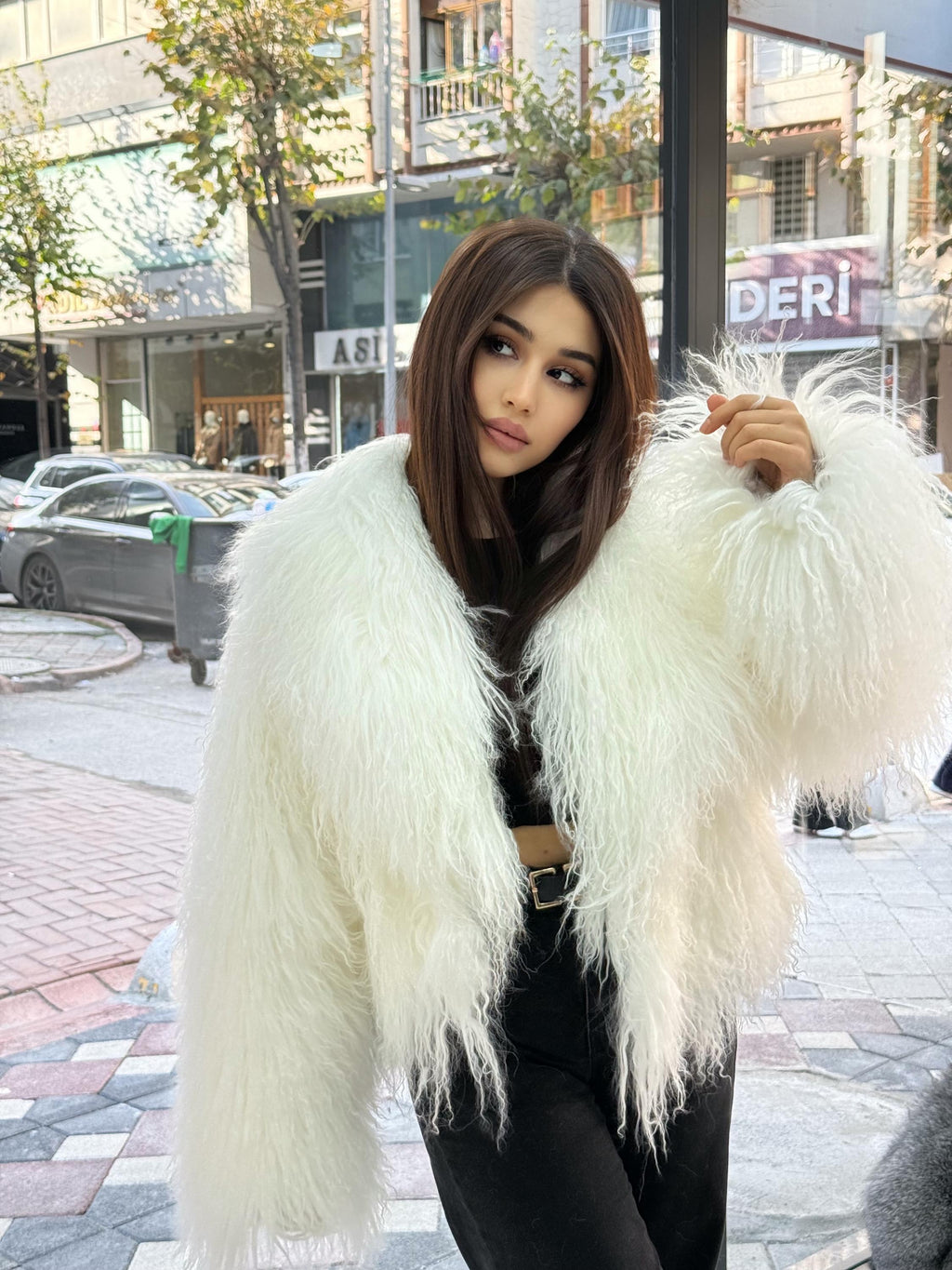 White Tibetan Fur Coat, Women’s Short Shaggy Mongolian Lamb Fur Jacket, Longhair Lamb Fur Jacket, Tibet Fur Jacket