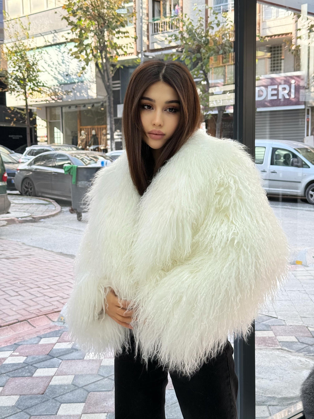 White Tibetan Fur Coat, Women’s Short Shaggy Mongolian Lamb Fur Jacket, Longhair Lamb Fur Jacket, Tibet Fur Jacket