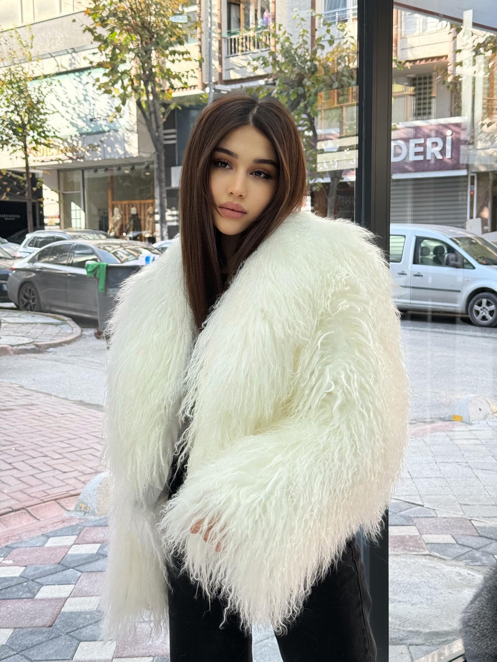 White Tibetan Fur Coat, Women’s Short Shaggy Mongolian Lamb Fur Jacket, Longhair Lamb Fur Jacket, Tibet Fur Jacket