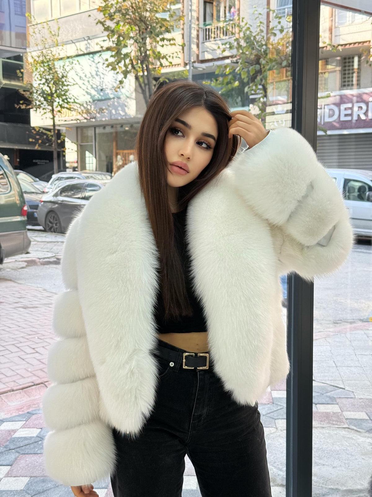 Shadow White Fox Fur Jacket. Women’s Short Fox Fur Jacket. Arctic Fox Fur Coat. Pure White Fox Fur Jacket. Huge Collar Fox Fur Coat