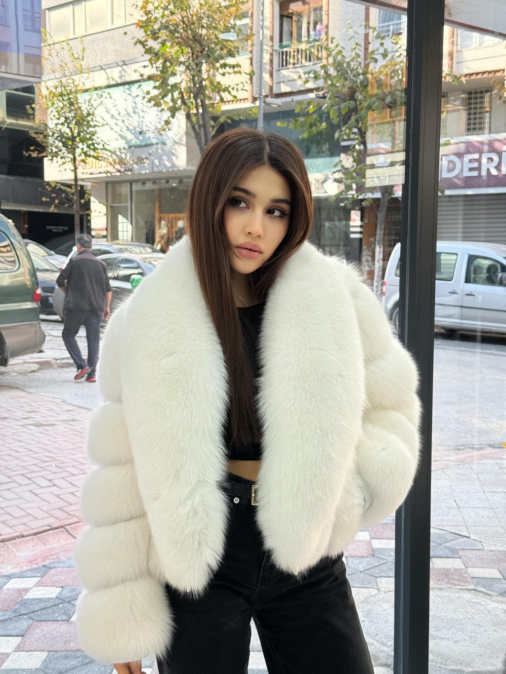 Shadow White Fox Fur Jacket. Women’s Short Fox Fur Jacket. Arctic Fox Fur Coat. Pure White Fox Fur Jacket. Huge Collar Fox Fur Coat