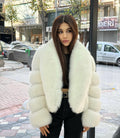 Shadow White Fox Fur Jacket. Women’s Short Fox Fur Jacket. Arctic Fox Fur Coat. Pure White Fox Fur Jacket. Huge Collar Fox Fur Coat