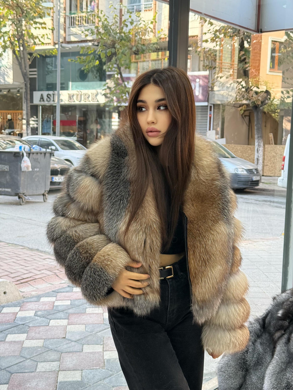 Gold Frost Fox Fur Jacket. Women’s Short Fox Fur Jacket. Frost Fox Fur Coat. Golden Fox Fur Jacket. Huge Collar Fox Fur Coat