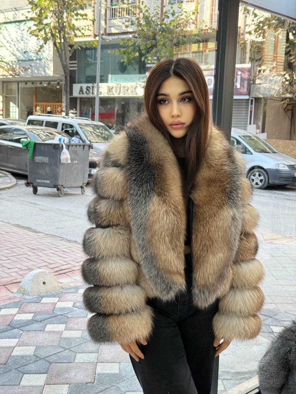 Gold Frost Fox Fur Jacket. Women’s Short Fox Fur Jacket. Frost Fox Fur Coat. Golden Fox Fur Jacket. Huge Collar Fox Fur Coat