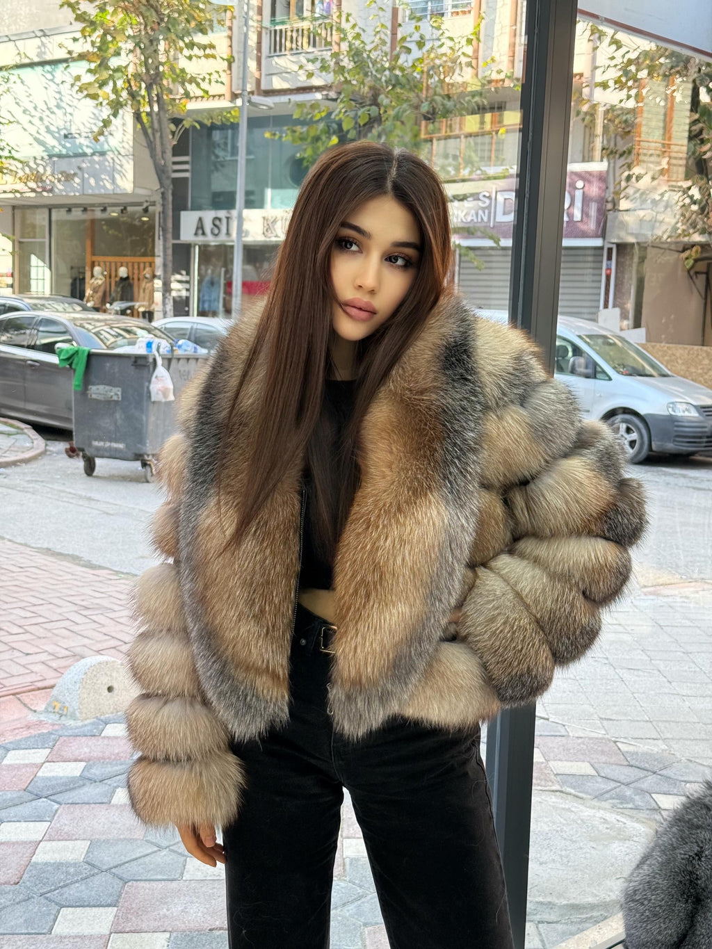 Gold Frost Fox Fur Jacket. Women’s Short Fox Fur Jacket. Frost Fox Fur Coat. Golden Fox Fur Jacket. Huge Collar Fox Fur Coat
