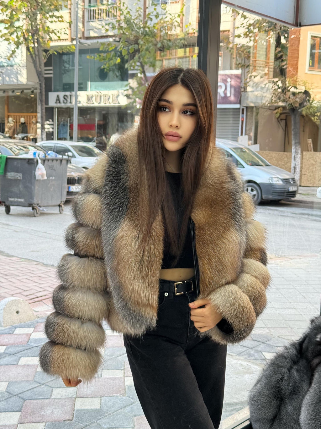 Gold Frost Fox Fur Jacket. Women’s Short Fox Fur Jacket. Frost Fox Fur Coat. Golden Fox Fur Jacket. Huge Collar Fox Fur Coat