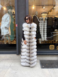 Long White Frost Fox Fur Vest, Women Frost Fox Fur Gilet, Sleeveless Fox Fur Jacket, Full Length Fox Fur Vest
