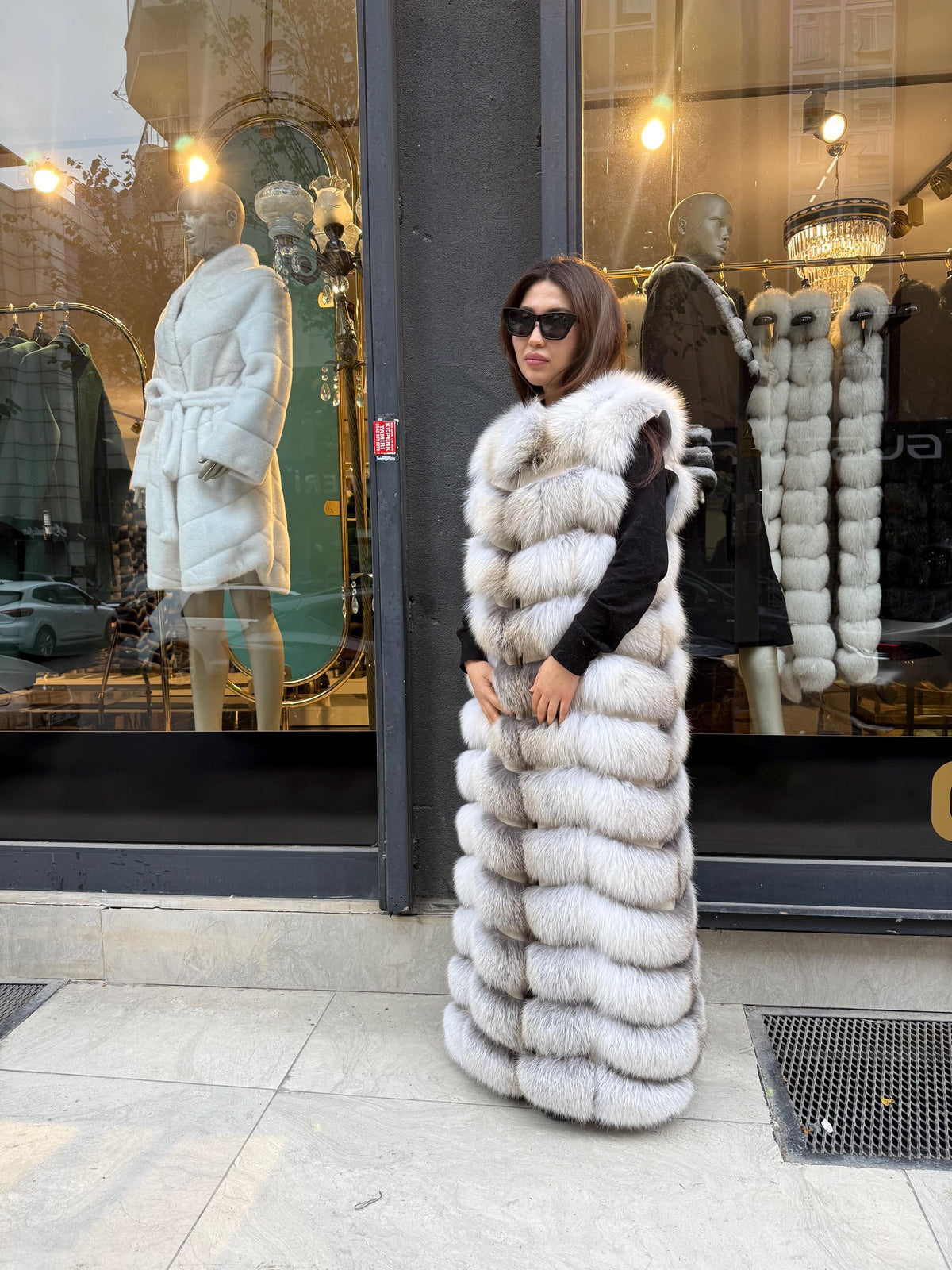 Long White Frost Fox Fur Vest, Women Frost Fox Fur Gilet, Sleeveless Fox Fur Jacket, Full Length Fox Fur Vest