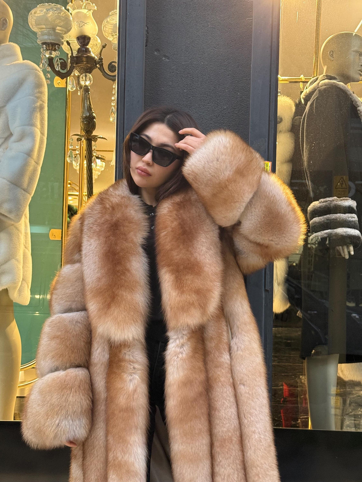 Long Gold Beige Fox Fur Coat, Luxury Fox Fur Jacket. Women Fox Fur Jacket. Long Fox Fur Coat. Premium Fox Fur Jacket