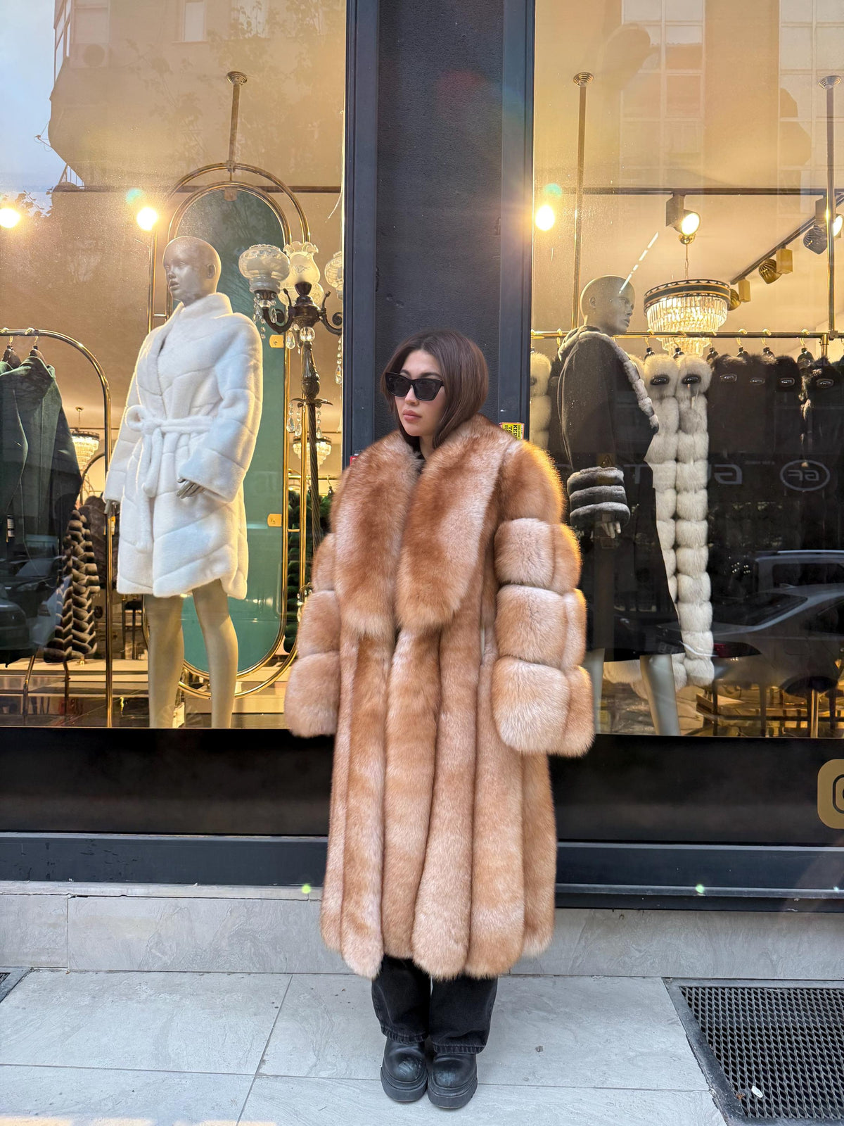 Long Gold Beige Fox Fur Coat, Luxury Fox Fur Jacket. Women Fox Fur Jacket. Long Fox Fur Coat. Premium Fox Fur Jacket