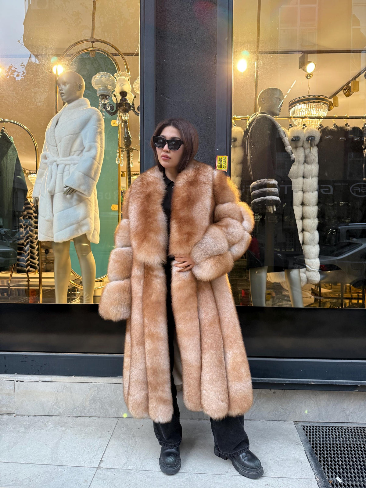 Long Gold Beige Fox Fur Coat, Luxury Fox Fur Jacket. Women Fox Fur Jacket. Long Fox Fur Coat. Premium Fox Fur Jacket