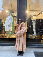 Long Gold Beige Fox Fur Coat, Luxury Fox Fur Jacket. Women Fox Fur Jacket. Long Fox Fur Coat. Premium Fox Fur Jacket