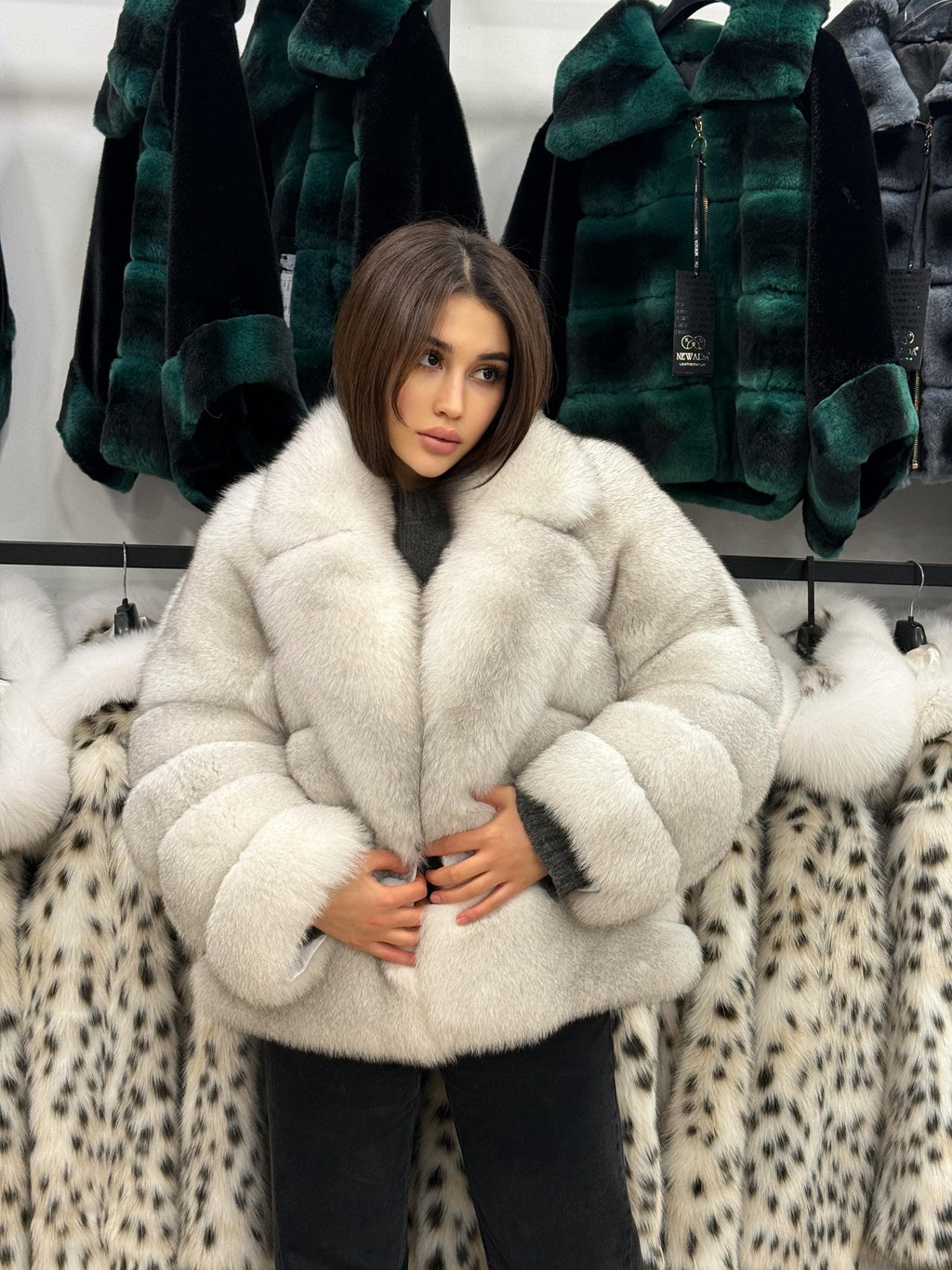 White Fox Fur Jacket. Women Fox Fur Coat. Short Fox Fur Jacket. Premium Fox Fur Coat