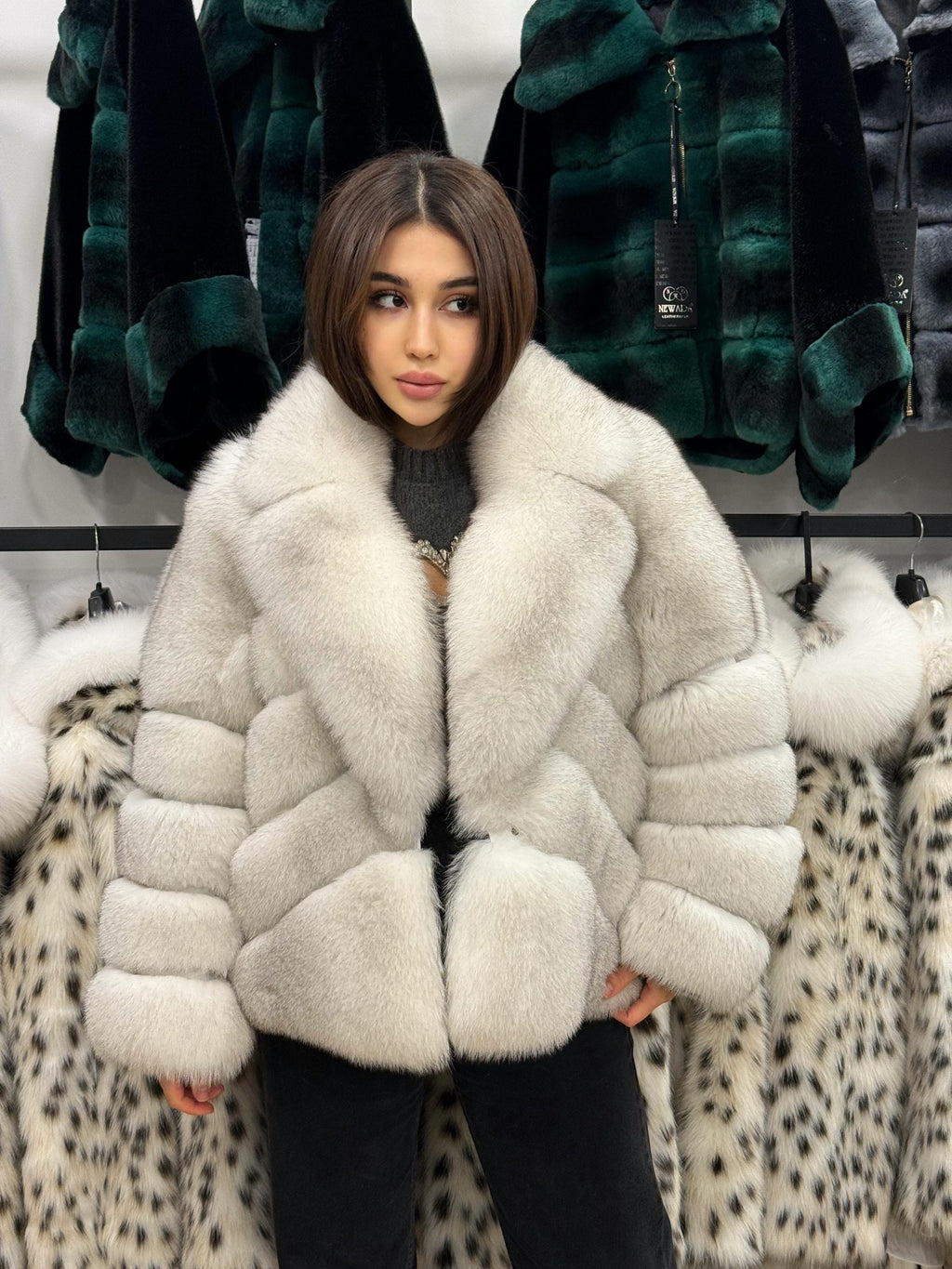 White Fox Fur Jacket. Women Fox Fur Coat. Short Fox Fur Jacket. Premium Fox Fur Coat