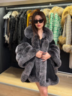 Black Cashmere Cape With Fox Fur Trim, Women’s Wool Shawl Front Skirt - Fox Fur Jacket. Silver Fox Fur Jacket. Fox Fur Trim Coat. Fox Fur