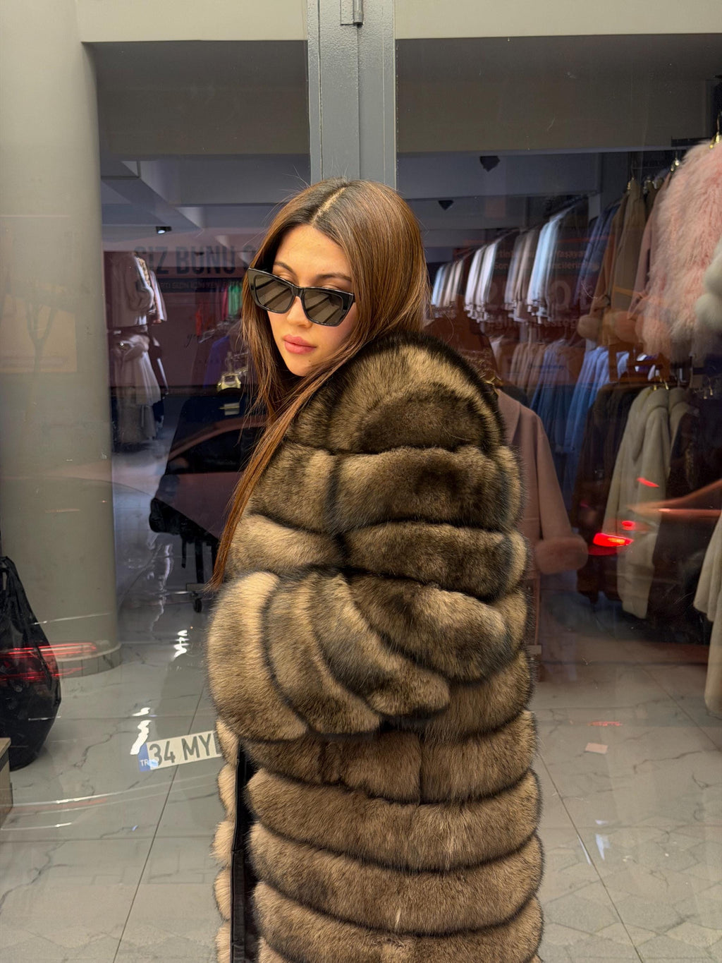 Brown Fox Fur Coat. Long Sable Brown Fox Fur Jacket. Handmade Fox Fur Coat. Fox Fur