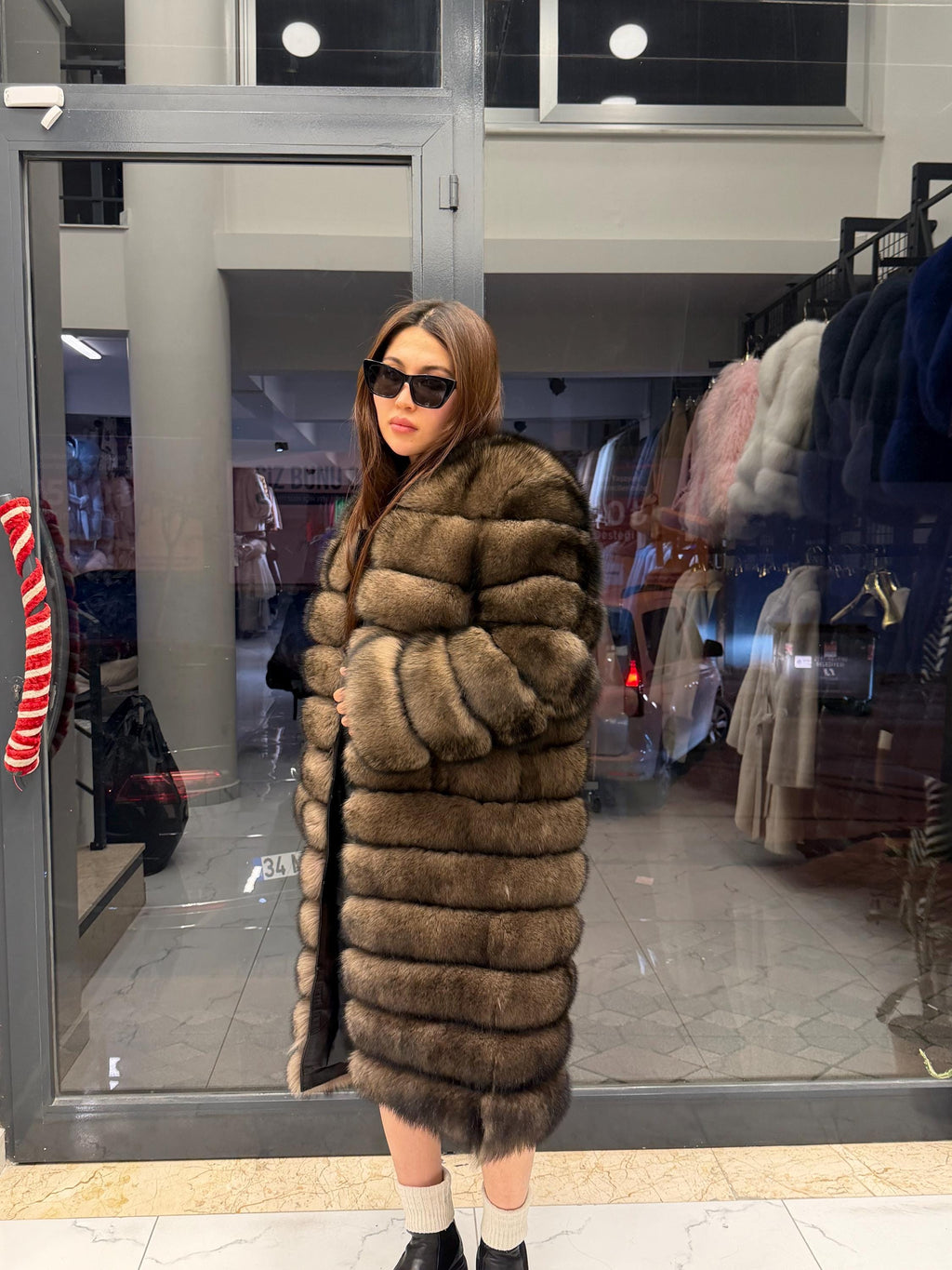 Brown Fox Fur Coat. Long Sable Brown Fox Fur Jacket. Handmade Fox Fur Coat. Fox Fur