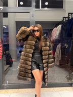 Brown Fox Fur Coat. Long Sable Brown Fox Fur Jacket. Handmade Fox Fur Coat. Fox Fur