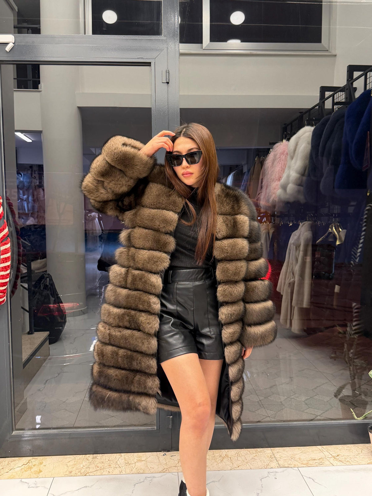 Brown Fox Fur Coat. Long Sable Brown Fox Fur Jacket. Handmade Fox Fur Coat. Fox Fur