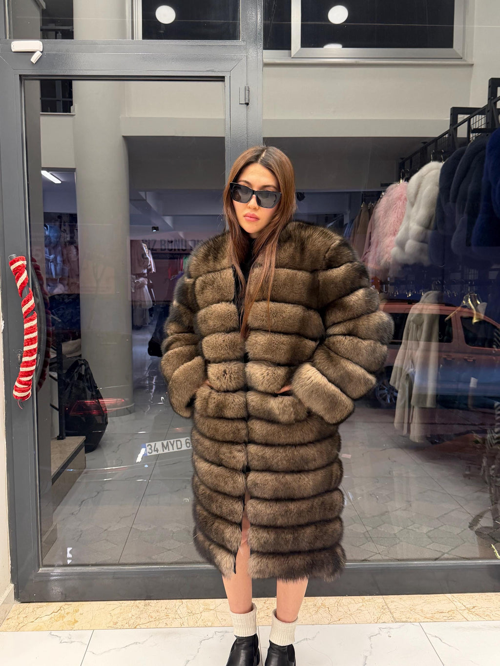Brown Fox Fur Coat. Long Sable Brown Fox Fur Jacket. Handmade Fox Fur Coat. Fox Fur