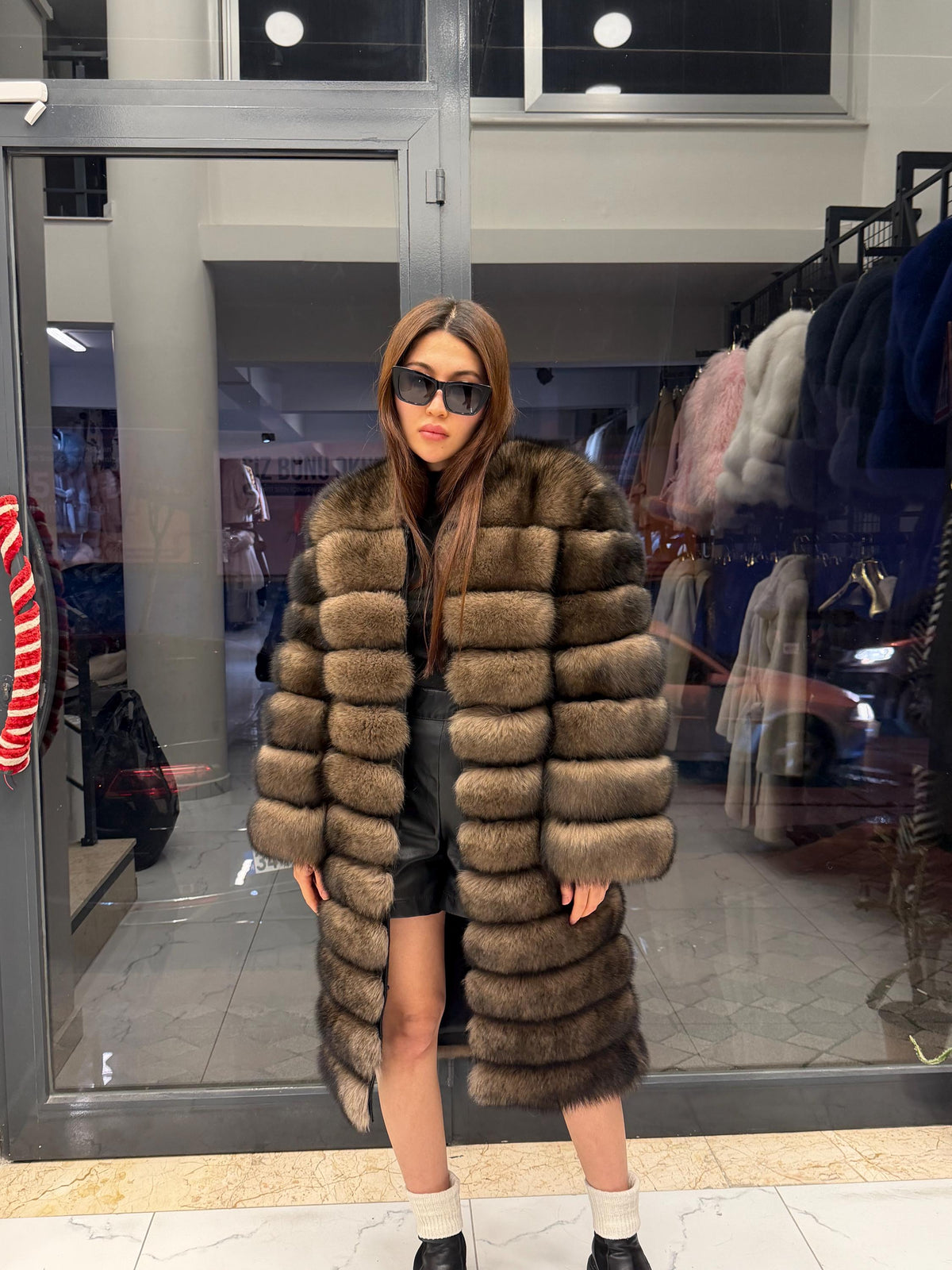 Brown Fox Fur Coat. Long Sable Brown Fox Fur Jacket. Handmade Fox Fur Coat. Fox Fur
