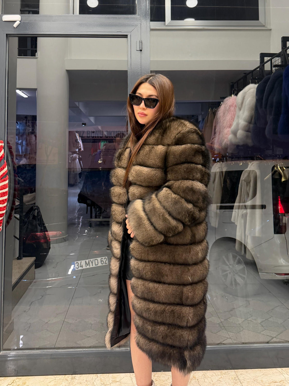 Brown Fox Fur Coat. Long Sable Brown Fox Fur Jacket. Handmade Fox Fur Coat. Fox Fur