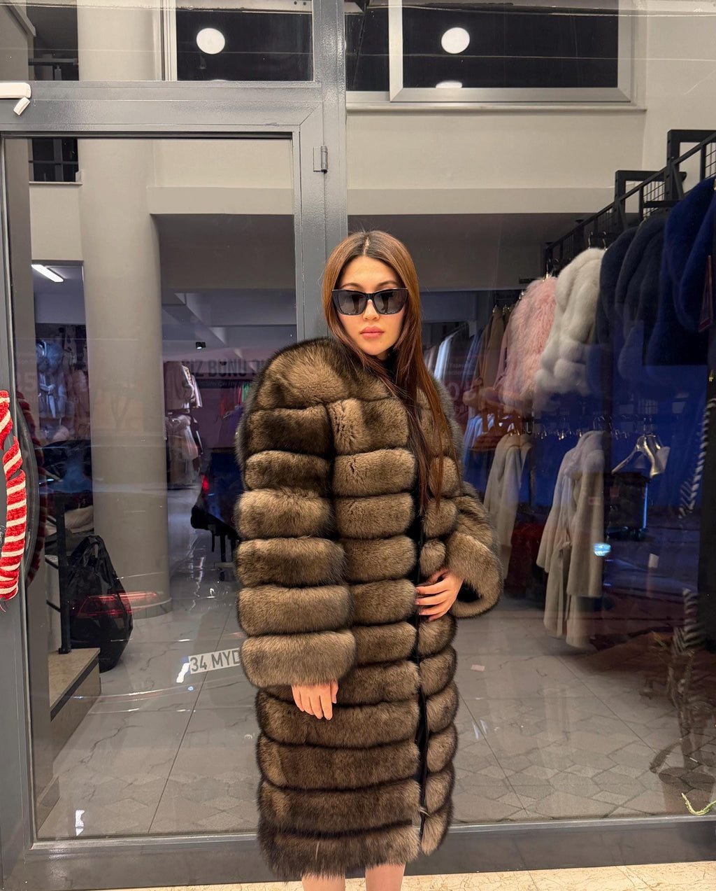 Brown Fox Fur Coat. Long Sable Brown Fox Fur Jacket. Handmade Fox Fur Coat. Fox Fur