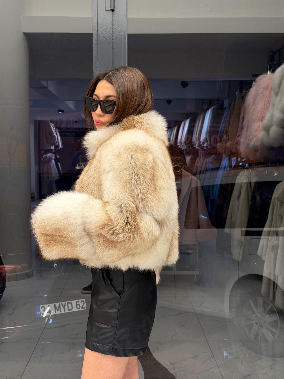 Women’s White Gold Fox Fur Jacket, Handmade Short Cropped Gold Fur Coat. Short Fox Fur Jacket. Fox Fur Coat