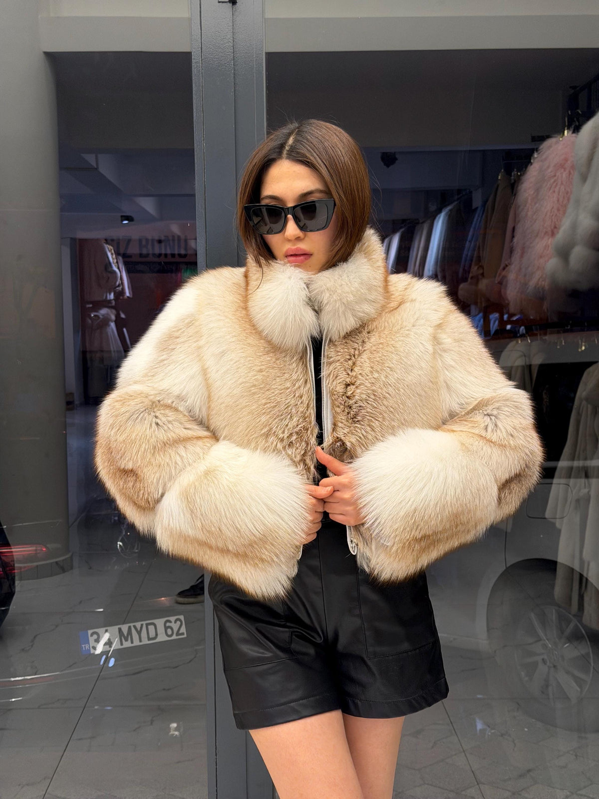 Women’s White Gold Fox Fur Jacket, Handmade Short Cropped Gold Fur Coat. Short Fox Fur Jacket. Fox Fur Coat