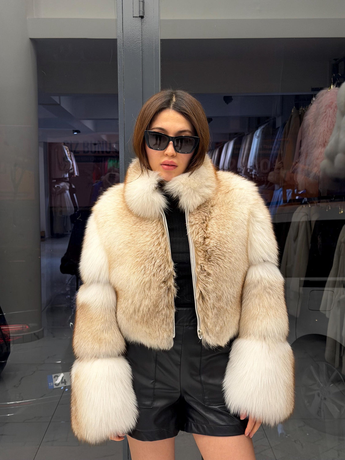 Women’s White Gold Fox Fur Jacket, Handmade Short Cropped Gold Fur Coat. Short Fox Fur Jacket. Fox Fur Coat