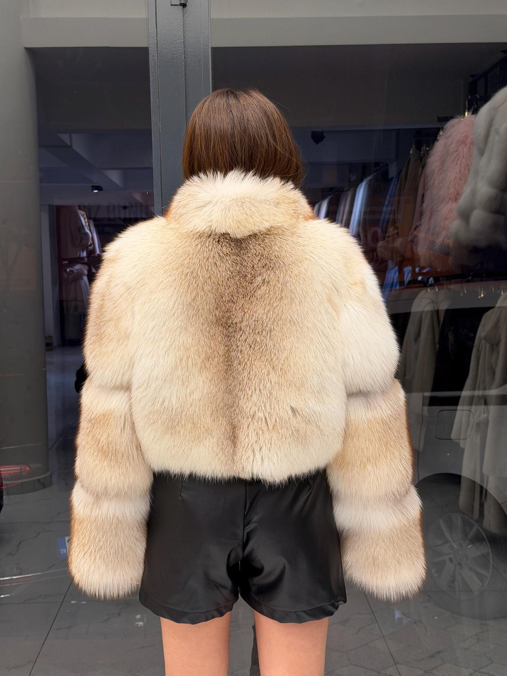 Women’s White Gold Fox Fur Jacket, Handmade Short Cropped Gold Fur Coat. Short Fox Fur Jacket. Fox Fur Coat