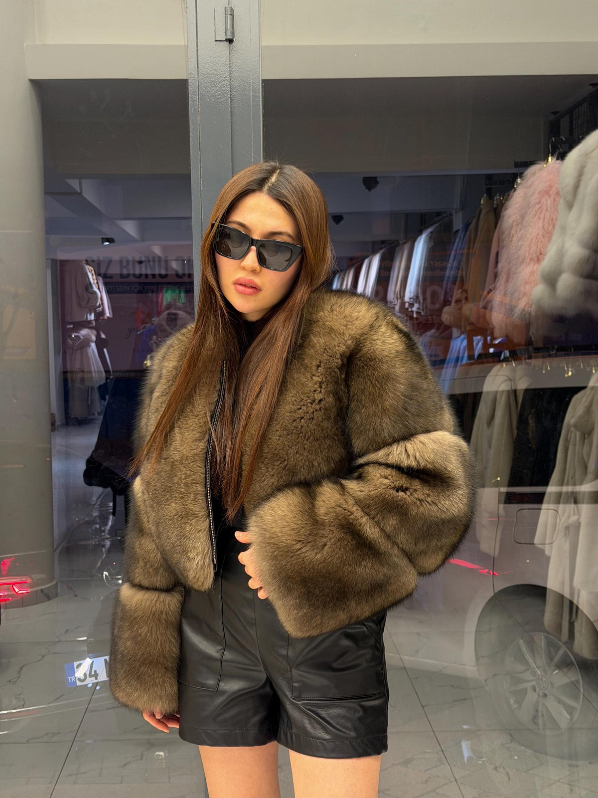 Brown Fox Fur Jacket. Handmade Luxury Short Fox Fur Coat. Women Fox Fur Jacket. Cropped Fox Fur Coat