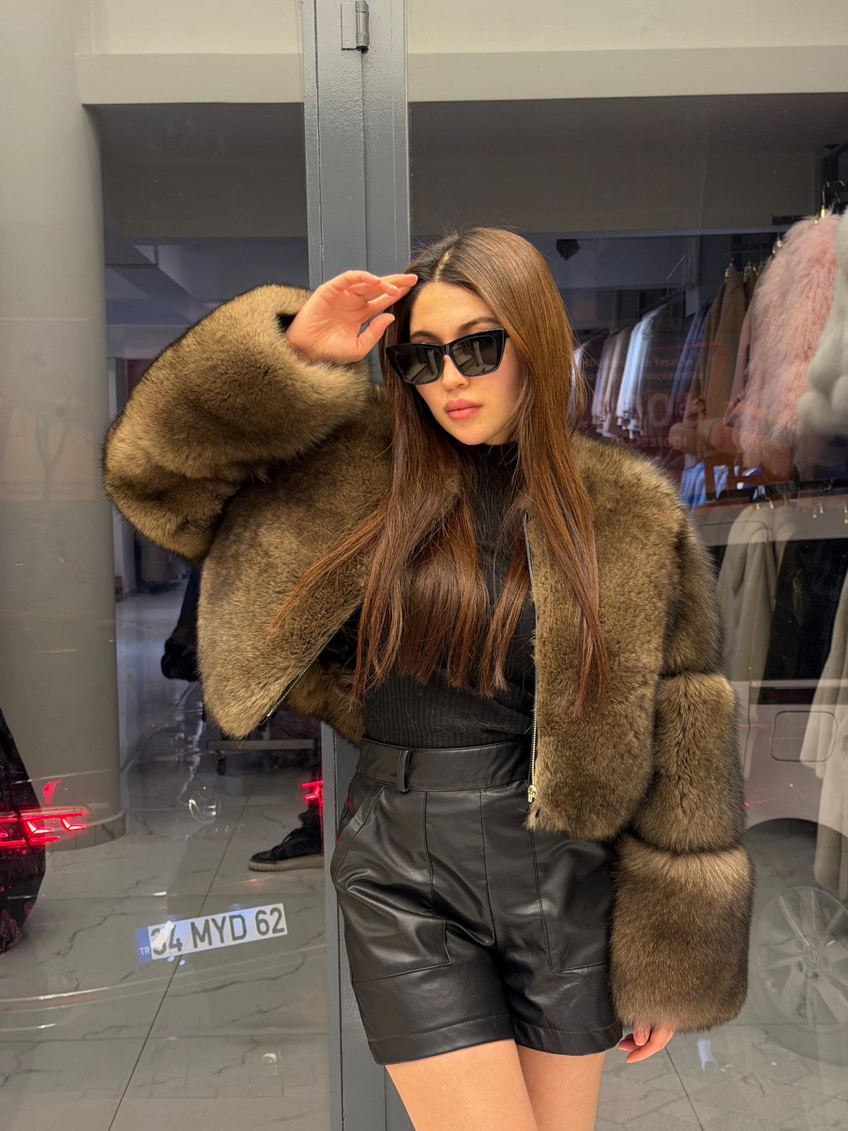 Brown Fox Fur Jacket. Handmade Luxury Short Fox Fur Coat. Women Fox Fur Jacket. Cropped Fox Fur Coat