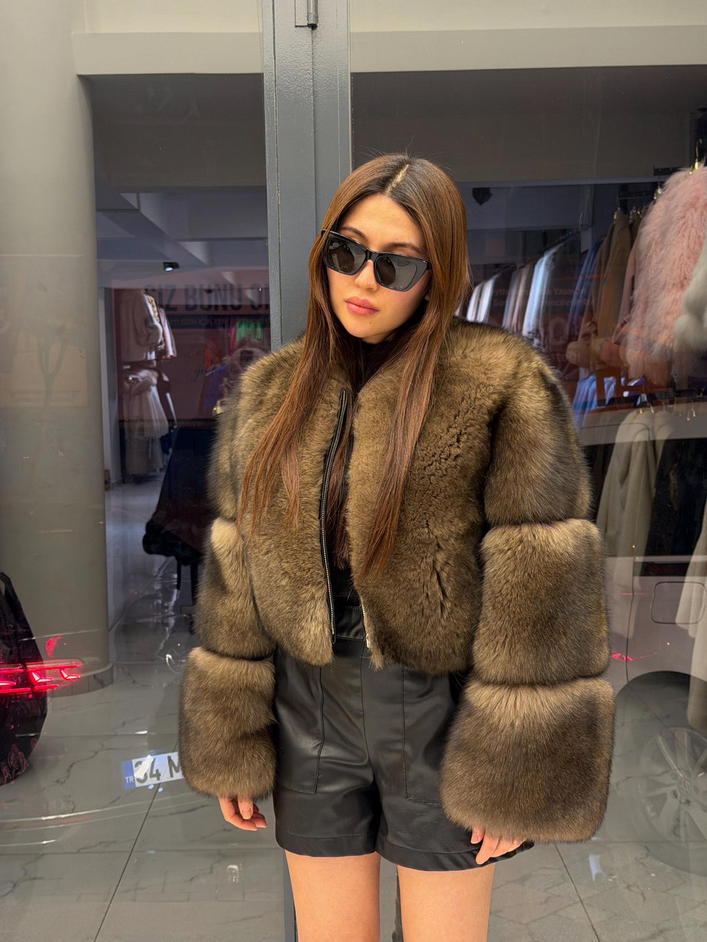 Brown Fox Fur Jacket. Handmade Luxury Short Fox Fur Coat. Women Fox Fur Jacket. Cropped Fox Fur Coat