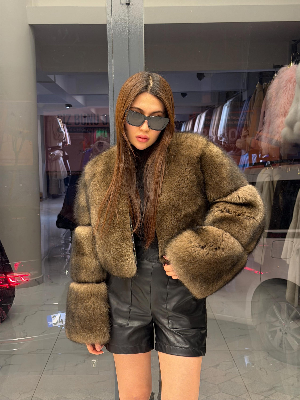 Brown Fox Fur Jacket. Handmade Luxury Short Fox Fur Coat. Women Fox Fur Jacket. Cropped Fox Fur Coat