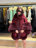 Burgundy Cashmere Cape with Fox Fur Trim: Wool Shawl With fox Fur. Front Skirt- Fox Fur Jacket. Burgundy Fox Fur Jacket. Fox Fur Cape