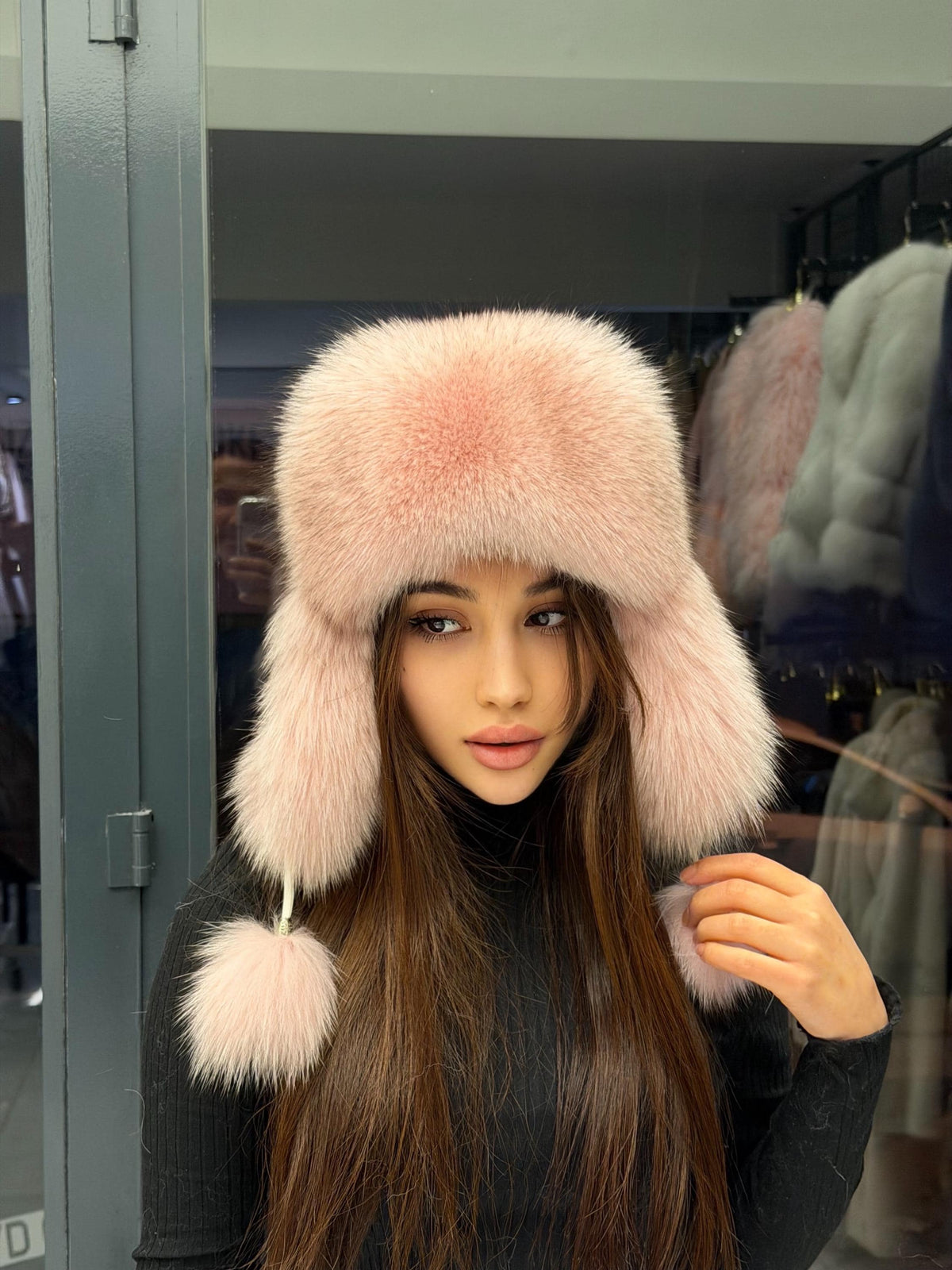 Real Fox Fur Ushanka Hat | Pink Winter Russian Hat with Pom Poms | Handmade Luxury Fur Trapper Hat Women | Cold Weather Gift
