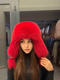 Real Fox Fur Ushanka Hat | Red Winter Russian Hat with Pom Poms | Handmade Luxury Fur Trapper Hat Women | Cold Weather Gift