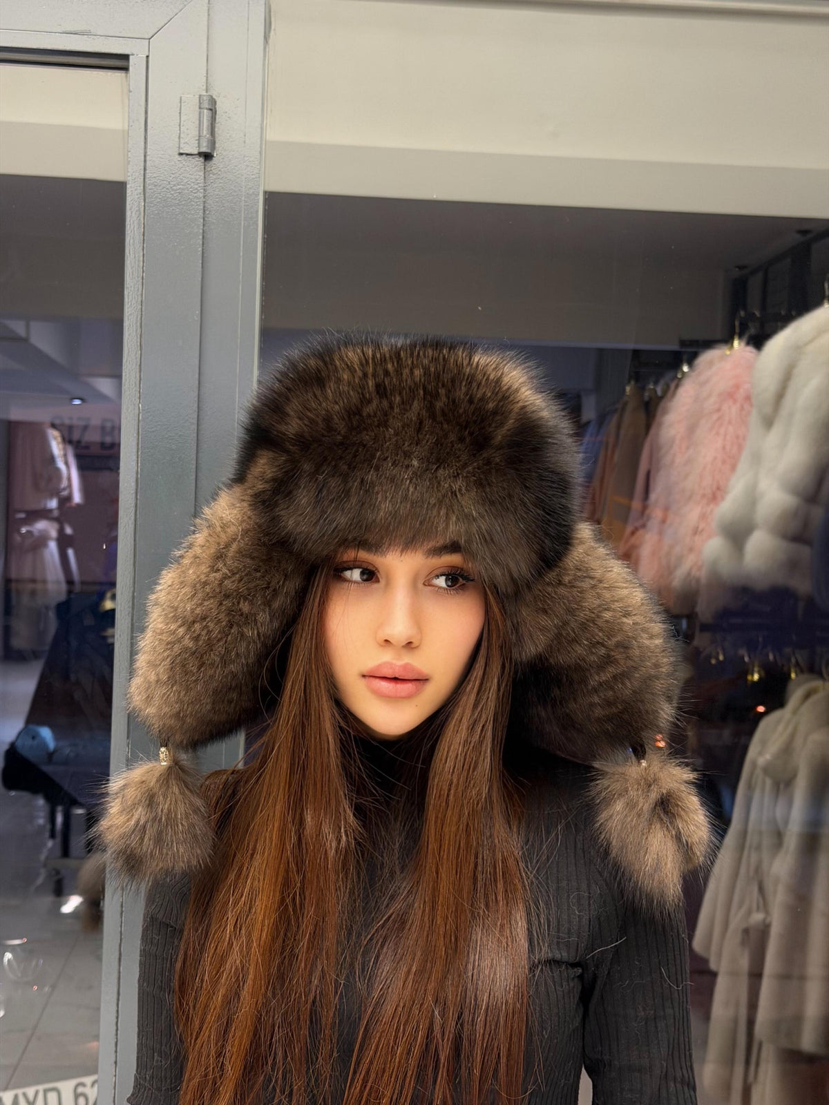 Real Fox Fur Ushanka Hat | Brown Winter Russian Hat with Pom Poms | Sable Brown Fox Fur Trapper Hat Women | Cold Weather Gift