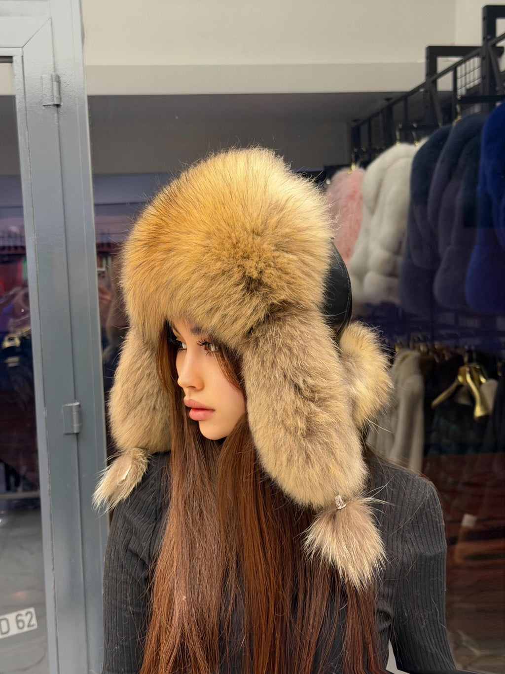 Real Fox Fur Ushanka Hat | Black Winter Russian Hat with Pom Poms | Golden Fox Fur Trapper Hat Women | Cold Weather Gift