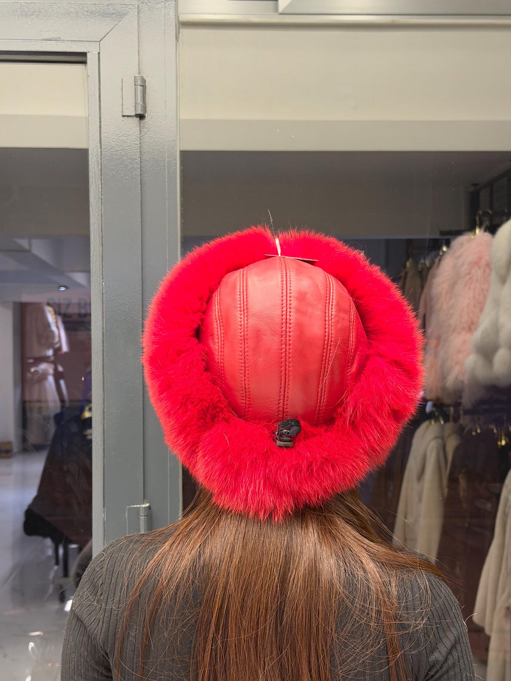 Red Real Fox Fur Hat with Leather Top | Handmade Round Russian Winter Hat | Luxury Cossack Fur Hat for Women & Men | Warm Gift Idea