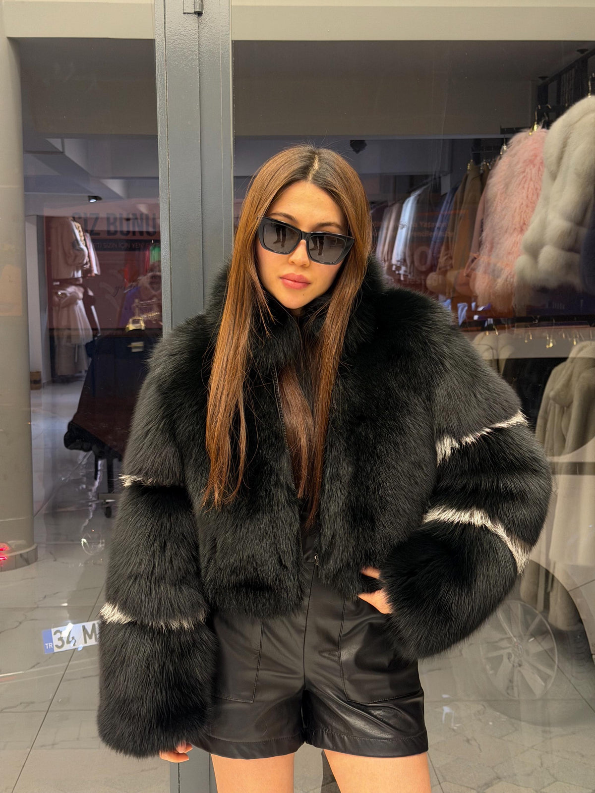 Women’s Black Fox Fur Jacket, Handmade Short Cropped Black Fox Fur Coat. Short Fox Fur Jacket. Fox Fur Coat