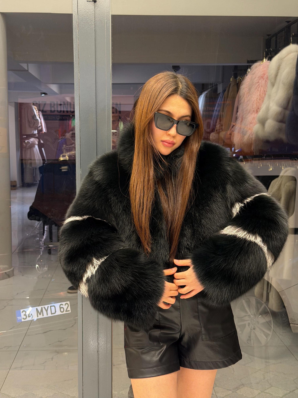 Women’s Black Fox Fur Jacket, Handmade Short Cropped Black Fox Fur Coat. Short Fox Fur Jacket. Fox Fur Coat