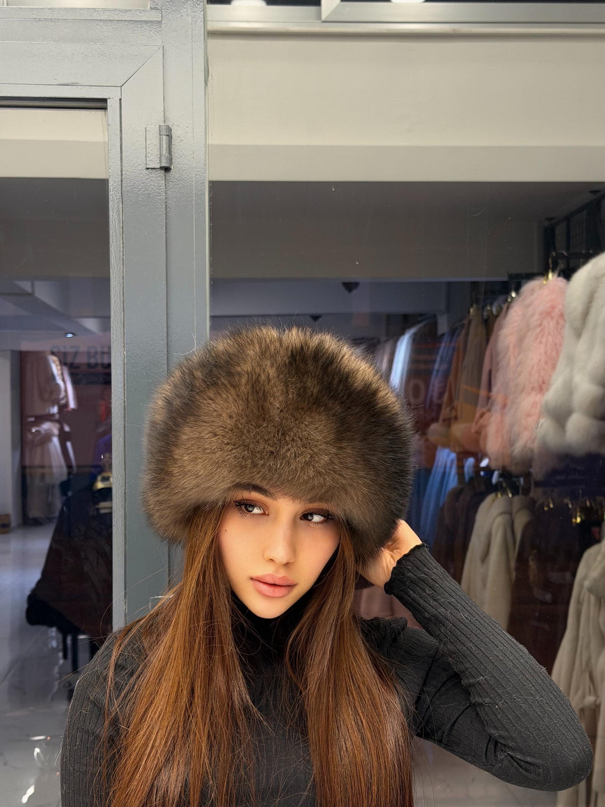 Brown Real Fox Fur Hat with Leather Top | Handmade Round Russian Winter Hat | Sable Brown Cossack Fur Hat for Women & Men | Warm Gift Idea