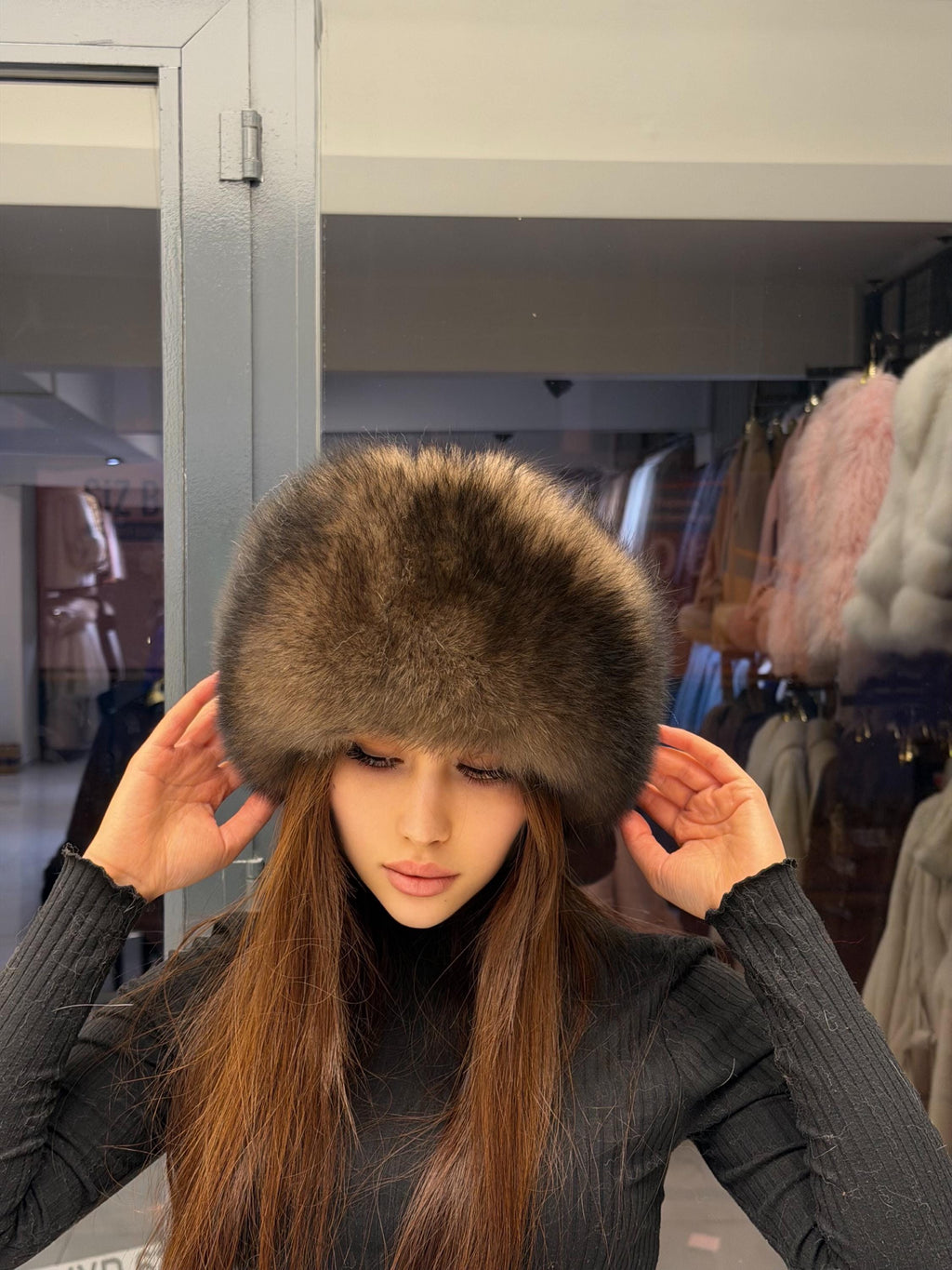 Brown Real Fox Fur Hat with Leather Top | Handmade Round Russian Winter Hat | Sable Brown Cossack Fur Hat for Women & Men | Warm Gift Idea