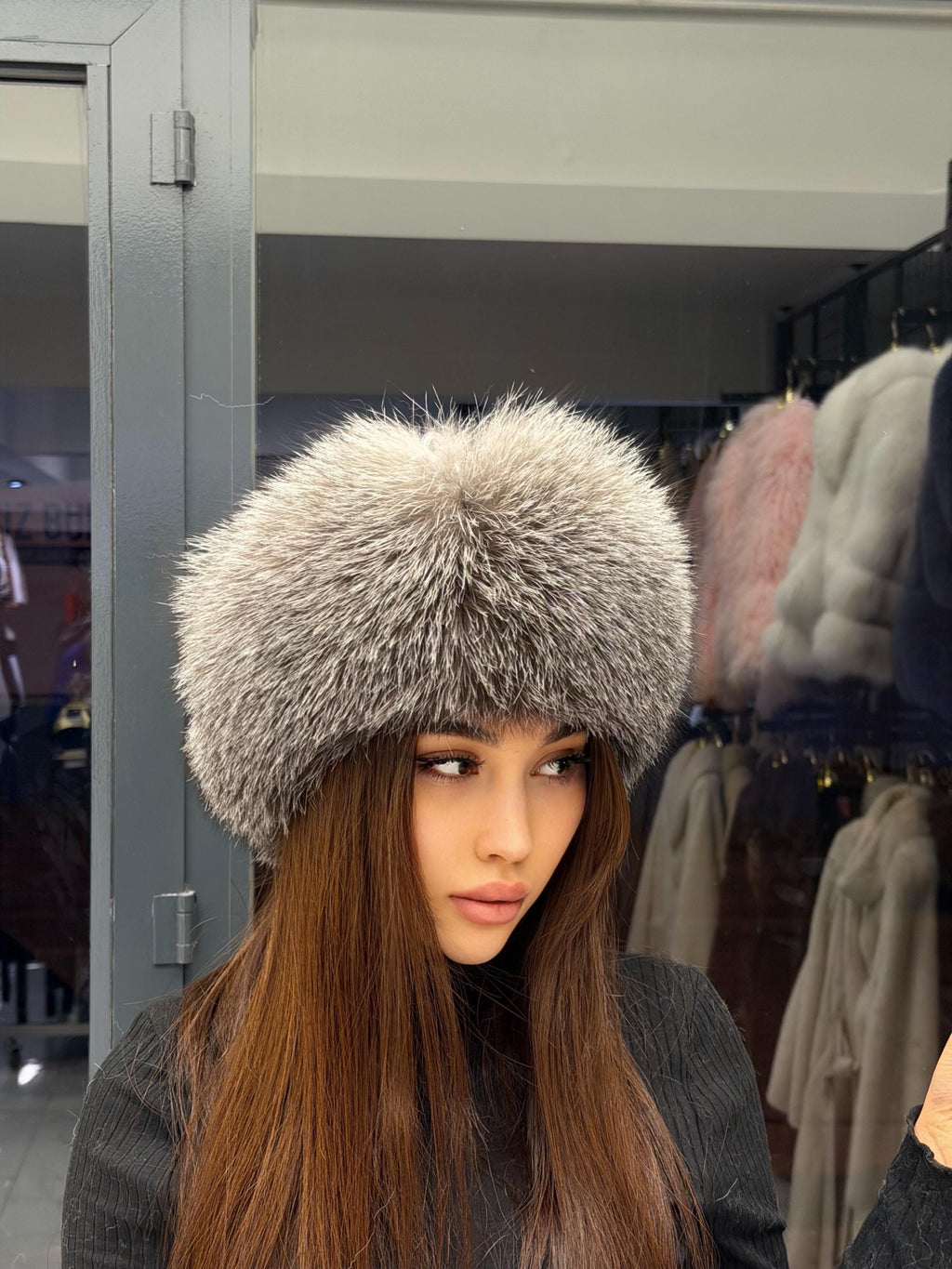 Silver Fox Fur Hat with Leather Top | Handmade Round Russian Winter Hat | Luxury Cossack Fur Hat for Women & Men | Warm Gift Idea